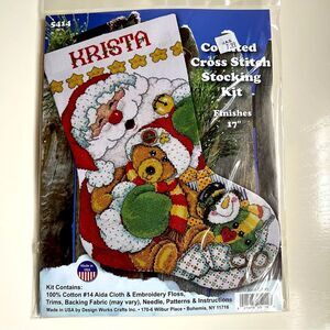 Christmas Stocking Kit Counted Cross Stitch Joan Elliott Santa Teddy Bear New